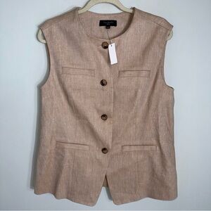 Talbots Petites Linen Blend Button Front Vest-Tan Camel-Size 12P Petite-NWT